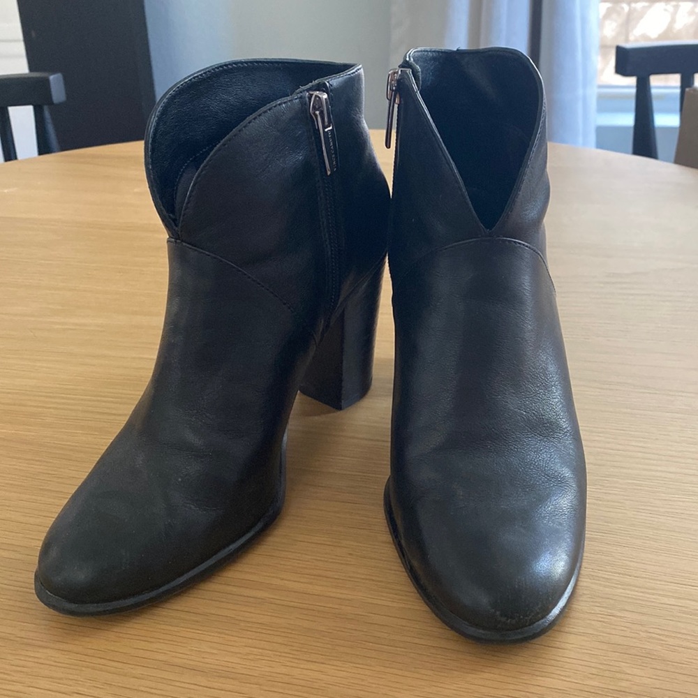 Vince Camuto Black Leather Ankle Boot Franell Bootie